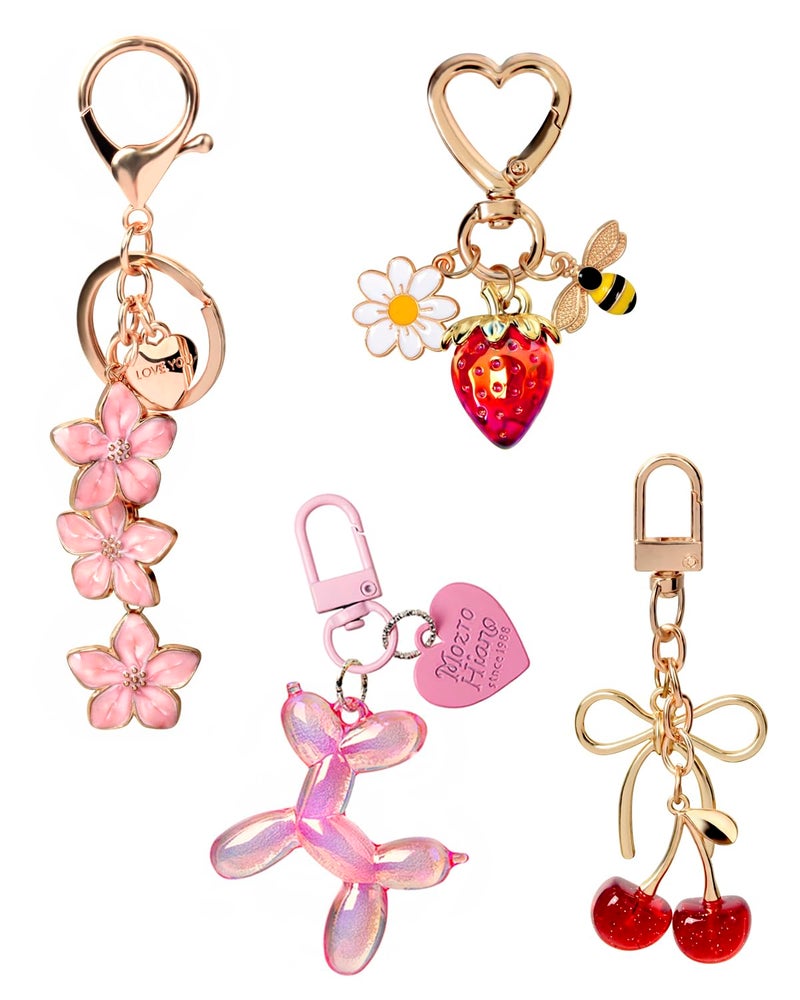 LightOnIt 4 PCS Bag Charms for Handbags, Cute Purse Charms Keychain Cherry Key Chain Accessories for Women Mother's Day Birthday Gift (Pink Red) - Image 1
