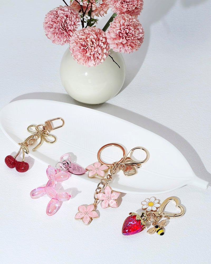 LightOnIt 4 PCS Bag Charms for Handbags, Cute Purse Charms Keychain Cherry Key Chain Accessories for Women Mother's Day Birthday Gift (Pink Red) - Image 2