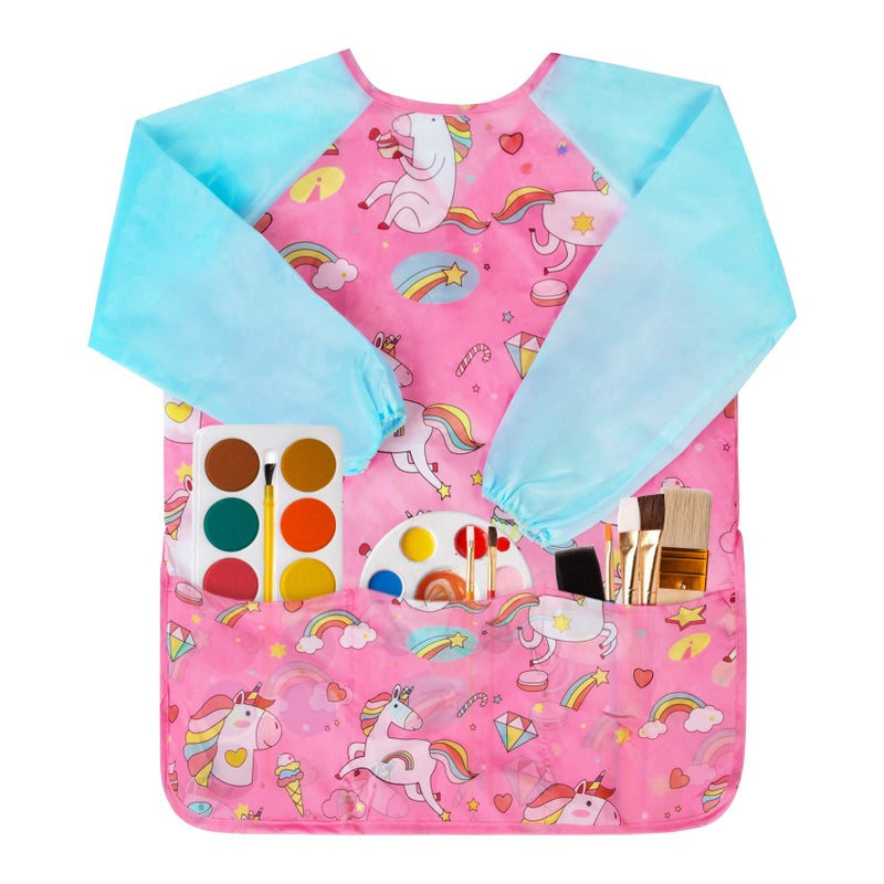 Bassion Smocks for Kids, Toddler Art Smock Artist Painting Aprons Waterproof Long Sleeve with 3 Pockets for Age 2-6 Years - Image 1