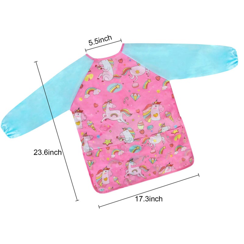 Bassion Smocks for Kids, Toddler Art Smock Artist Painting Aprons Waterproof Long Sleeve with 3 Pockets for Age 2-6 Years - Image 2