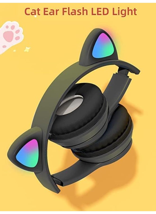 P47 Wireless Bluetooth Headphones P47M (CAT) with Microphone for Kids and Adults,Stereo Cat Ear Design with LED Light and Foldable Memory Card Slot for Girls and Boys - Black  - Image 2