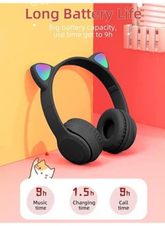 P47 Wireless Bluetooth Headphones P47M (CAT) with Microphone for Kids and Adults,Stereo Cat Ear Design with LED Light and Foldable Memory Card Slot for Girls and Boys - Black  - Image 5