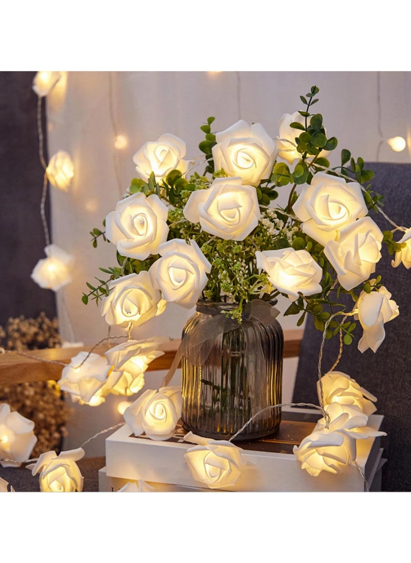 Generic 3M 20LED Battery Operated Rose Flower Fairy Lights Romantic White LED Rose String Lights for Indoor Outdoor Decor Large 6cm Diameter Flowers (White)  - Image 1