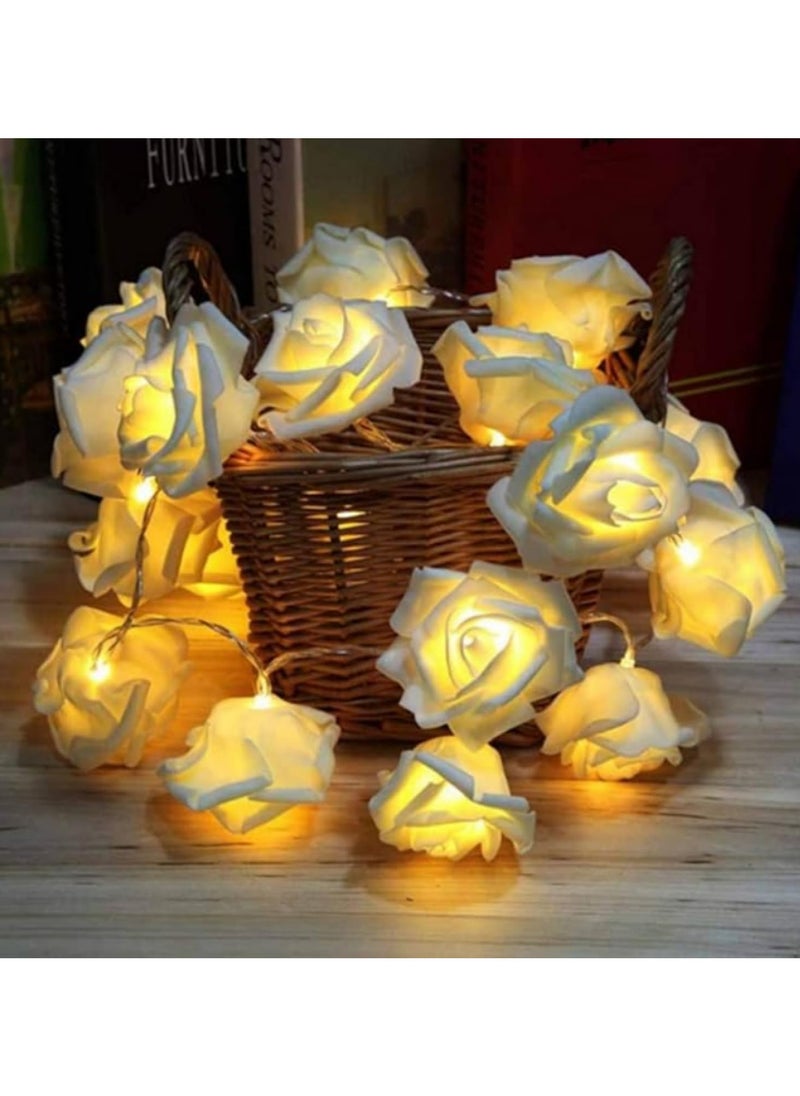 Generic 3M 20LED Battery Operated Rose Flower Fairy Lights Romantic White LED Rose String Lights for Indoor Outdoor Decor Large 6cm Diameter Flowers (White)  - Image 3