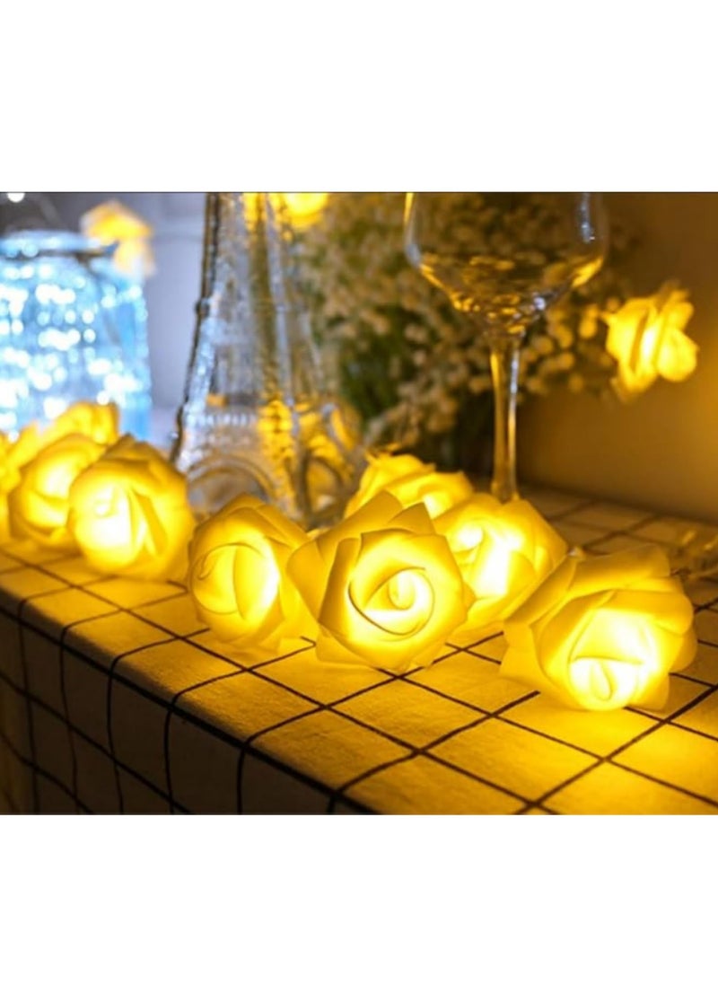 Generic 3M 20LED Battery Operated Rose Flower Fairy Lights Romantic White LED Rose String Lights for Indoor Outdoor Decor Large 6cm Diameter Flowers (White)  - Image 2
