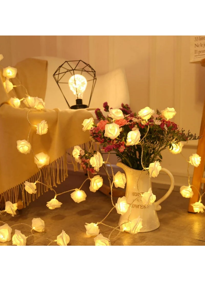 Generic 3M 20LED Battery Operated Rose Flower Fairy Lights Romantic White LED Rose String Lights for Indoor Outdoor Decor Large 6cm Diameter Flowers (White)  - Image 4