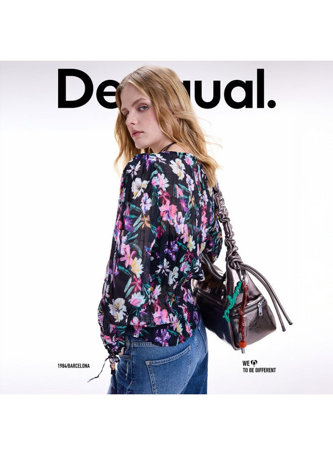 DESIGUAL 25 Autumn/winter New Floral Print Cuff-tie Women's Blouse - Image 5