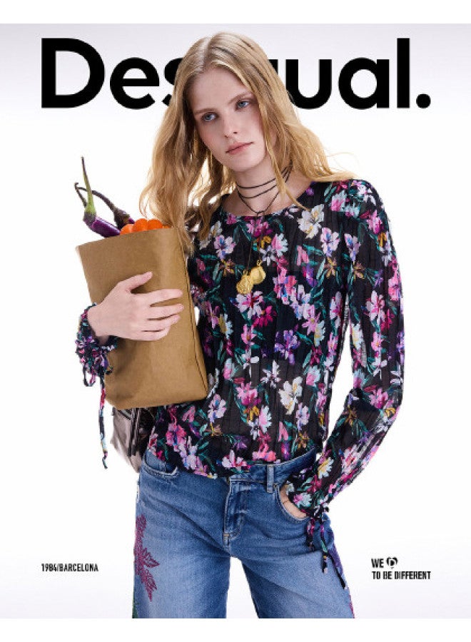 DESIGUAL 25 Autumn/winter New Floral Print Cuff-tie Women's Blouse - Image 1