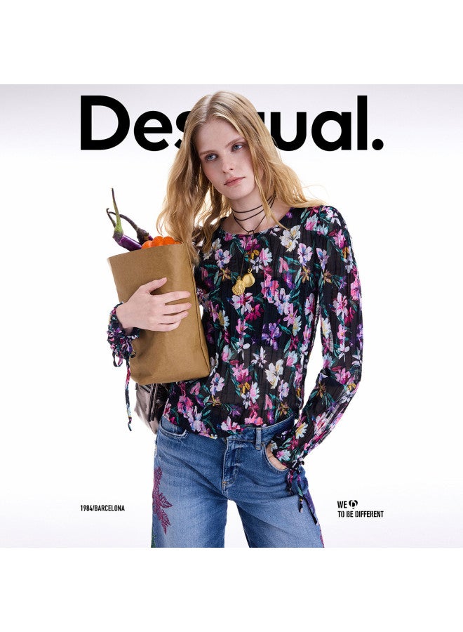 DESIGUAL 25 Autumn/winter New Floral Print Cuff-tie Women's Blouse - Image 2