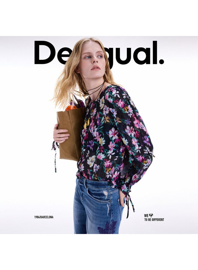 DESIGUAL 25 Autumn/winter New Floral Print Cuff-tie Women's Blouse - Image 4