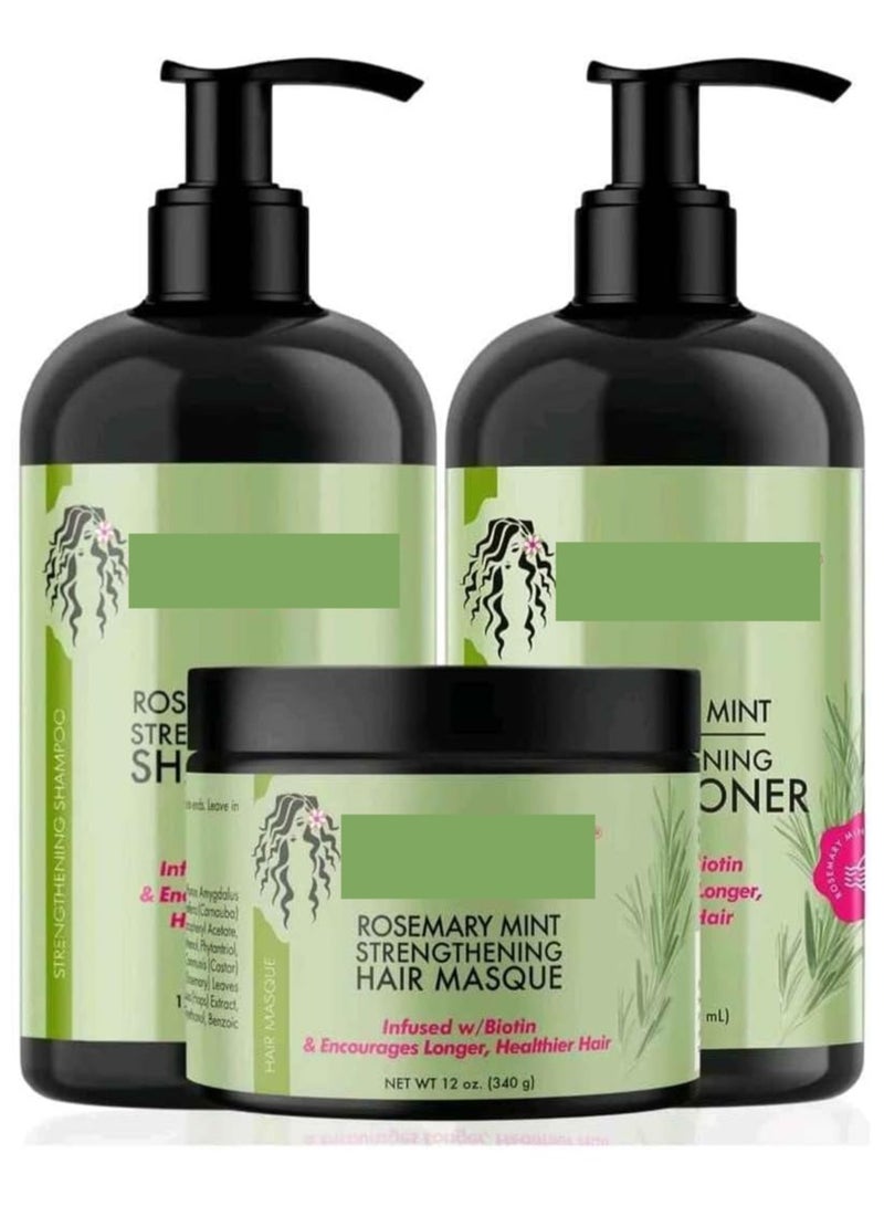 DubaiGallery Rosemary Mint Blend Strengthening Shampoo Leave In Conditioner And Hair Masque Set - Image 1