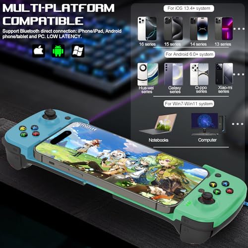 arVin Wireless Gaming Controller for iPhone Android Gamepad Joystick for iPhone 15/14/13, iOS, iPad, MacBook, Samsung Galaxy S23/22/21, TCL, One Plus, Tablet, PC, Call of Duty Mobile, Genshin, Diablo - Image 2