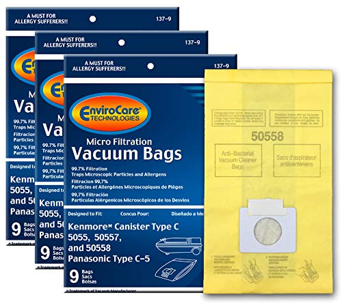 EnviroCare Replacement Micro Filtration Vacuum Cleaner Dust Bags Designed to Fit Kenmore Canister Type C or Q 50555 50558 50557 and Panasonic Type C5 27 pack