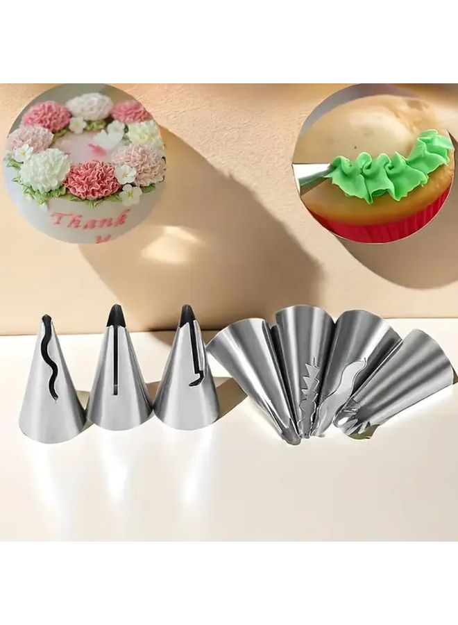 7 Pcs Food Safe 430 Stainless Steel Pleated Pastry Nozzles Cake Decorating Tools - Image 2
