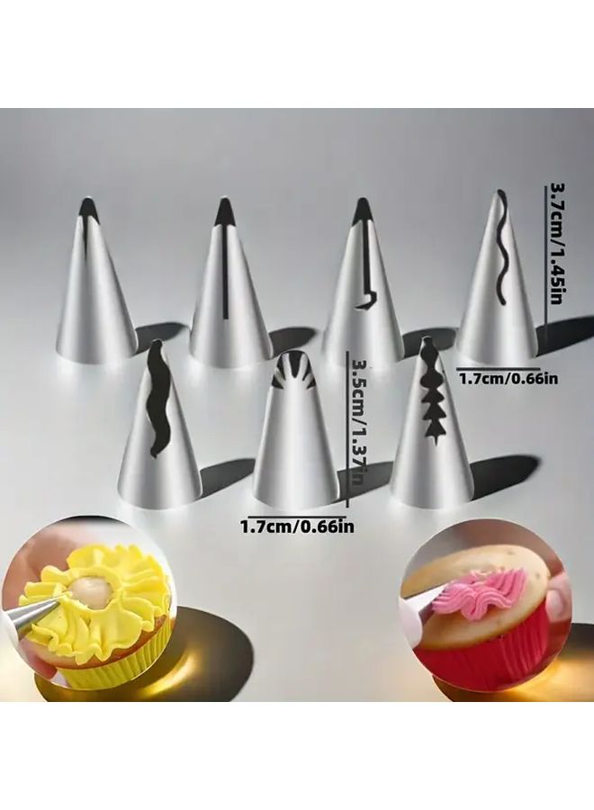 7 Pcs Food Safe 430 Stainless Steel Pleated Pastry Nozzles Cake Decorating Tools - Image 3