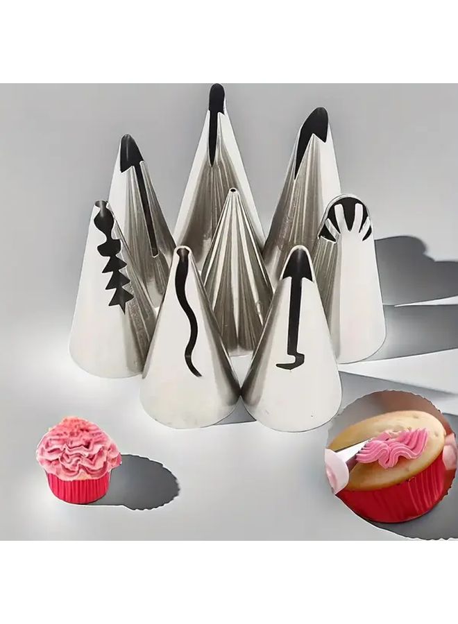 7 Pcs Food Safe 430 Stainless Steel Pleated Pastry Nozzles Cake Decorating Tools - Image 1