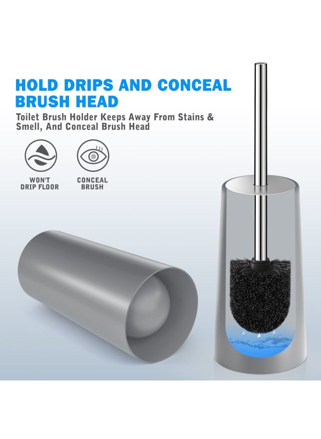 IXO Toilet Brush And Holder 2 Pack Toilet Brush With 304 Stainless Steel Long Handle Toilet Bowl Brush For Bathroom Toilet Ergonomic Elegant Durable Grey - Image 5