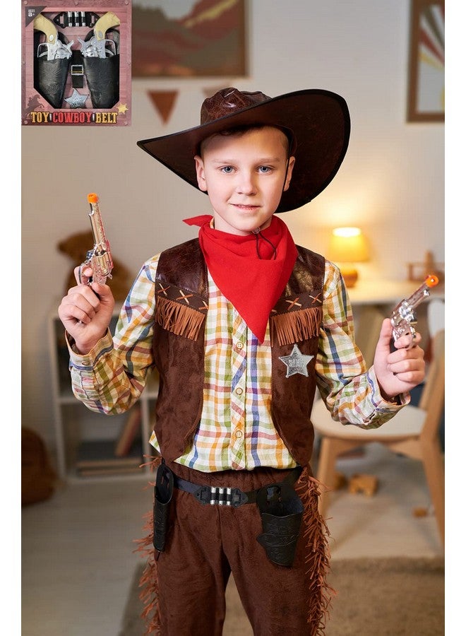 Cowboy Toy Gun Holster and Belt 9 Piece Set for Kids. 2 Toy Pistols, 1 Sheriff Badge, 2 Gun Holsters, and 3 Play Bullets, 1 Adjustable Belt, Old Western Action Belt for Sheriff, Halloween Costume
