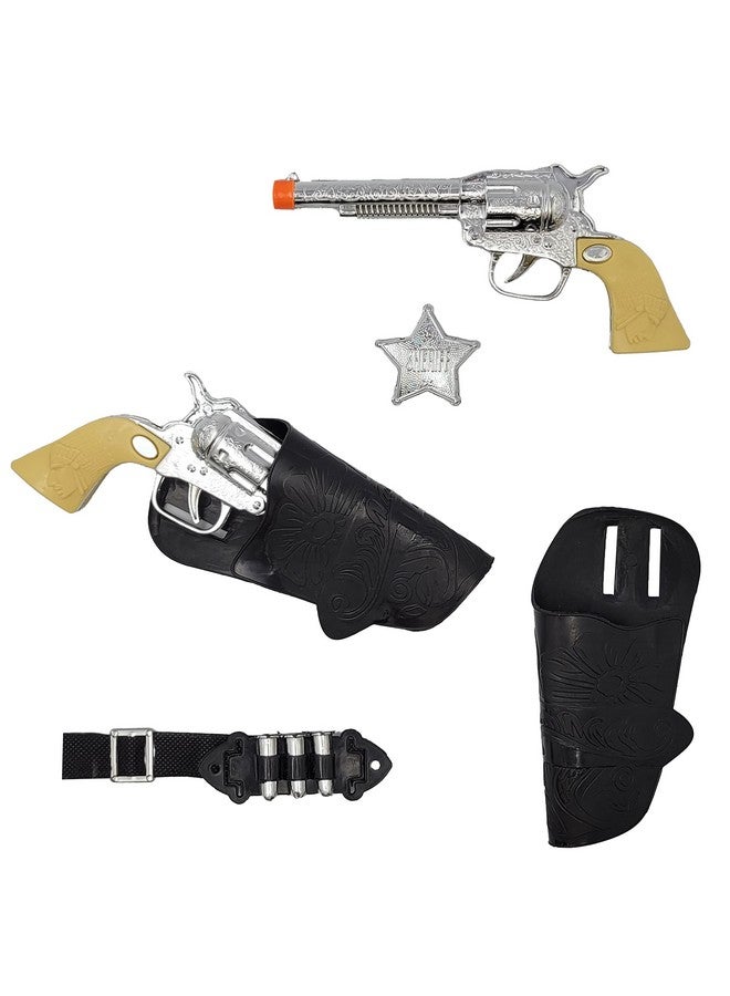 Cowboy Toy Gun Holster and Belt 9 Piece Set for Kids. 2 Toy Pistols, 1 Sheriff Badge, 2 Gun Holsters, and 3 Play Bullets, 1 Adjustable Belt, Old Western Action Belt for Sheriff, Halloween Costume