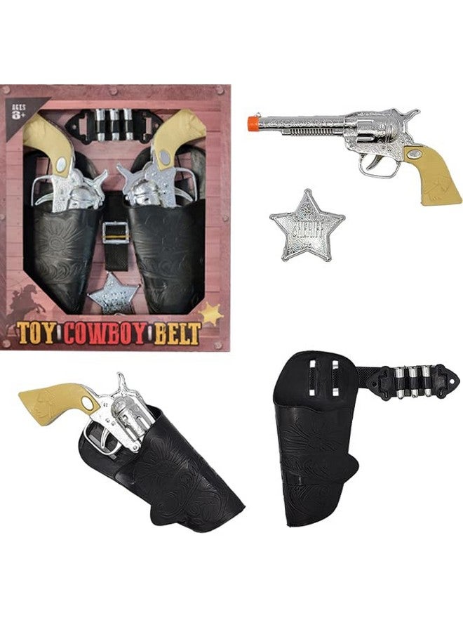 Cowboy Toy Gun Holster and Belt 9 Piece Set for Kids. 2 Toy Pistols, 1 Sheriff Badge, 2 Gun Holsters, and 3 Play Bullets, 1 Adjustable Belt, Old Western Action Belt for Sheriff, Halloween Costume