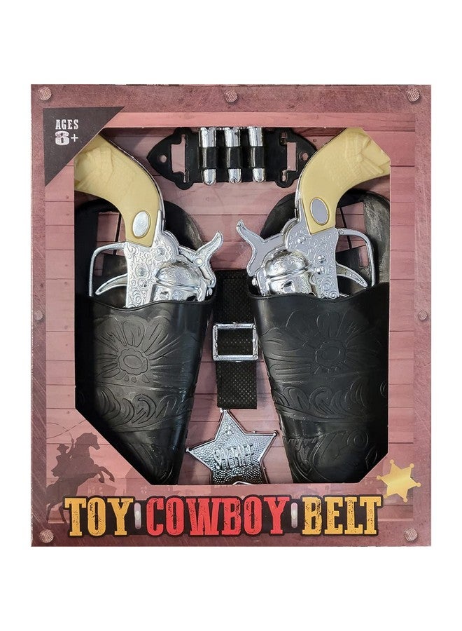 Cowboy Toy Gun Holster and Belt 9 Piece Set for Kids. 2 Toy Pistols, 1 Sheriff Badge, 2 Gun Holsters, and 3 Play Bullets, 1 Adjustable Belt, Old Western Action Belt for Sheriff, Halloween Costume