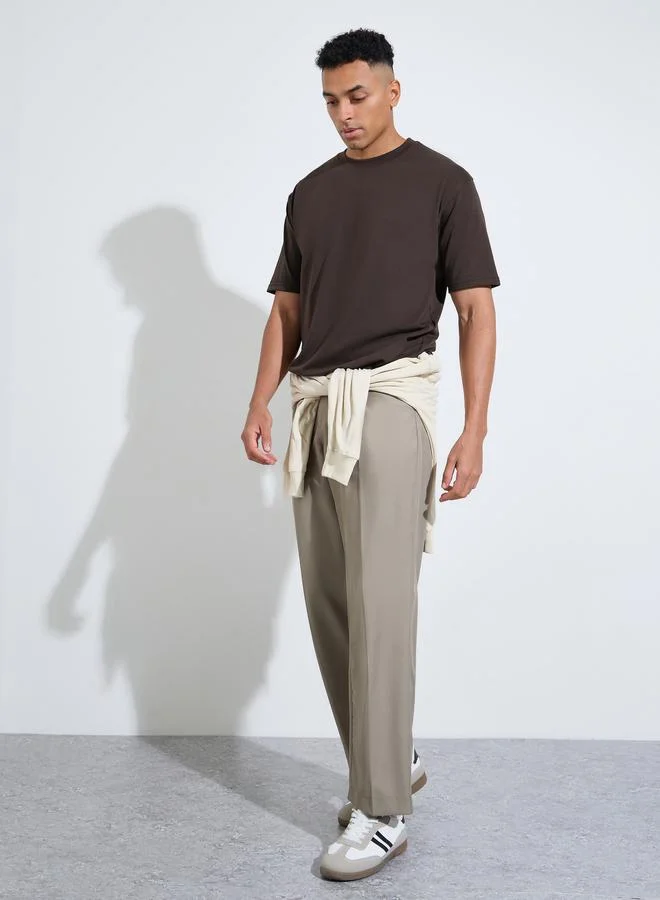 Styli Brown Slogan Print Crew Neck Oversized T-Shirt