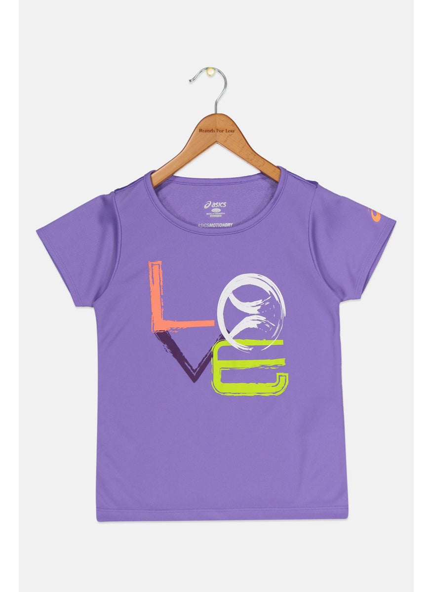 Asics Kids Girl Short Sleeve Graphic Print T-Shirt, Purple  - Image 1