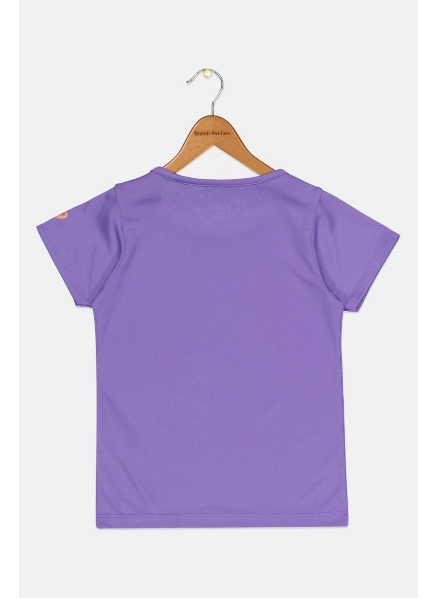 Asics Kids Girl Short Sleeve Graphic Print T-Shirt, Purple  - Image 2
