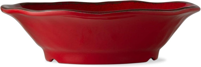 TAG 10 oz 7 in Veranda Cracked Glazed Solid Red Wavy Edge Melamine Plastic Dinnerware Bowls Set of 4 Dishwasher Safe Indoor Outdoor Round Red Bowl Set of 4 Red - Image 2