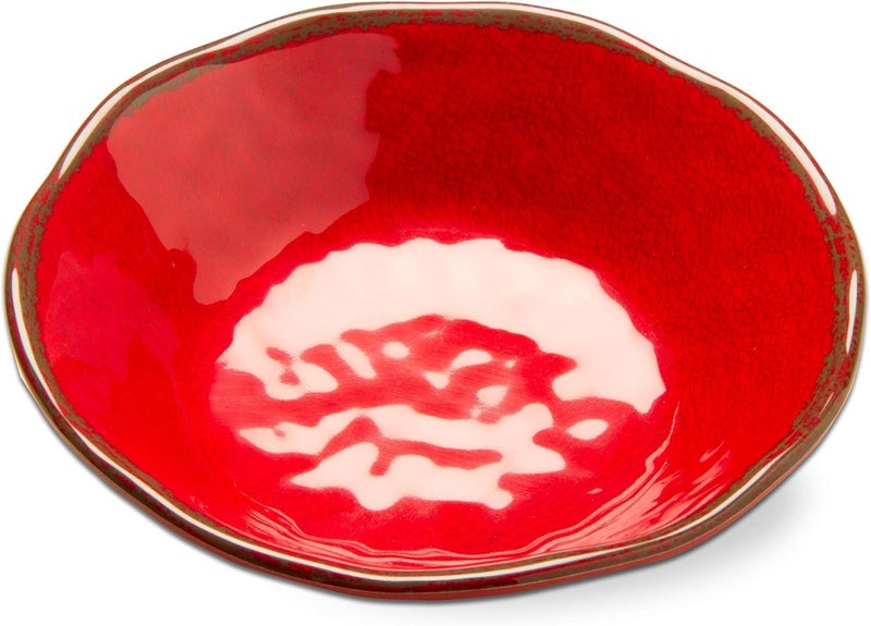 TAG 10 oz 7 in Veranda Cracked Glazed Solid Red Wavy Edge Melamine Plastic Dinnerware Bowls Set of 4 Dishwasher Safe Indoor Outdoor Round Red Bowl Set of 4 Red - Image 3