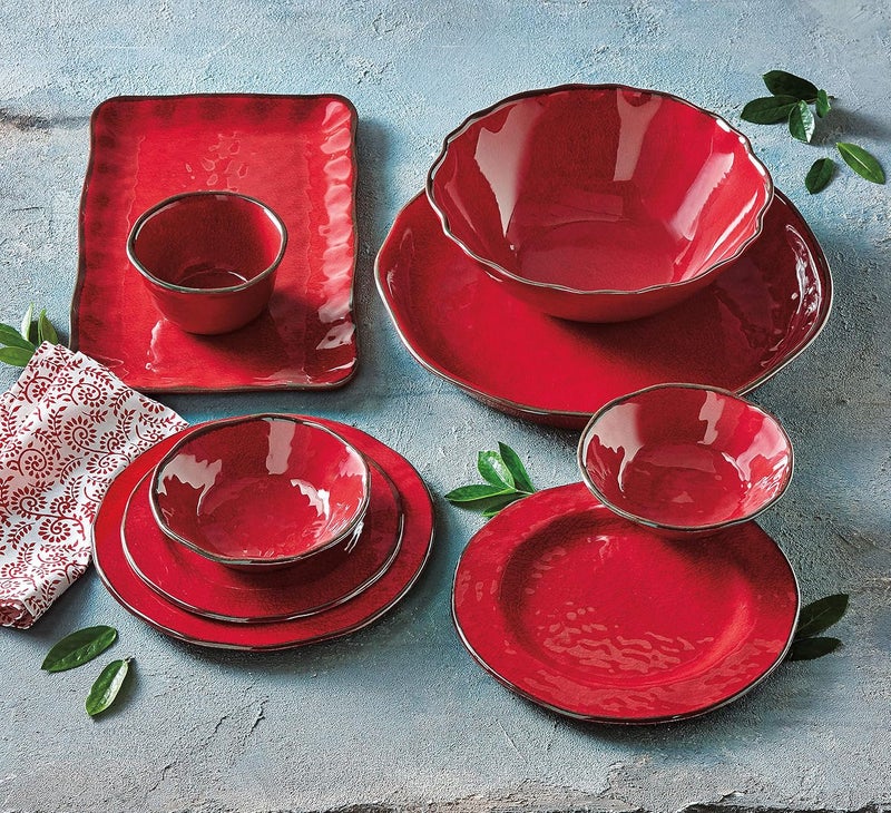 TAG 10 oz 7 in Veranda Cracked Glazed Solid Red Wavy Edge Melamine Plastic Dinnerware Bowls Set of 4 Dishwasher Safe Indoor Outdoor Round Red Bowl Set of 4 Red - Image 4