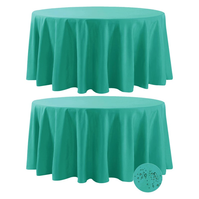 Fokitut 2 Pack Waterproof Round Tablecloth 132 Inch Stain Resistant and Wrinkle Polyester Table Cloth Fabric Table Cover for Kitchen Dining Wedding Party Holiday DinnerTurquoise