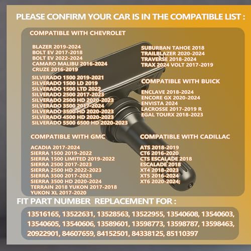 FFFauto Tire Pressure Monitoring Sensors Pack of 4 TPMS Sensor Compatible with Chevy, GMC, Cadillac & Buick -2016-2024 Cruze Silverado Tahoe Sierra Yukon XL Escalade,OE 13516165 84607659,- 433MHz - Image 3