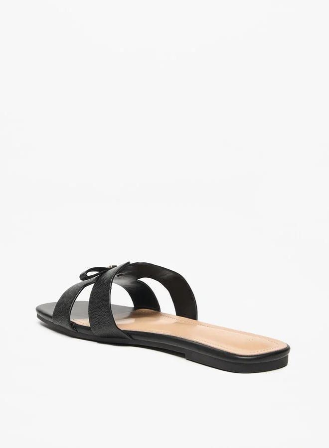 Flora Bella By Shoexpress Monogram Print Slip-On Sandals with Bow Applique