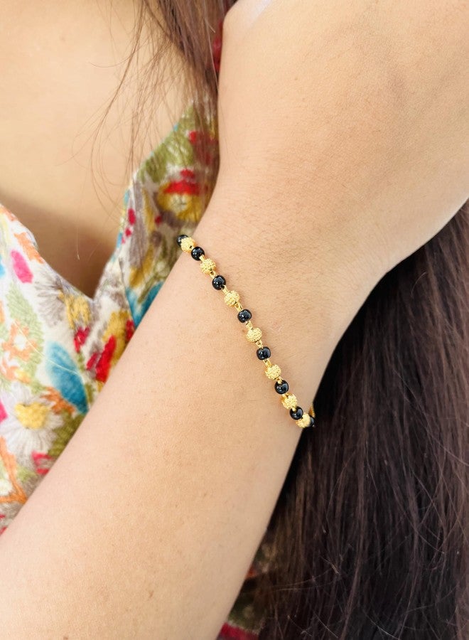 JHB Gold plated Brass Beads Hand Mangalsutra Bracelet for Women - Image 3