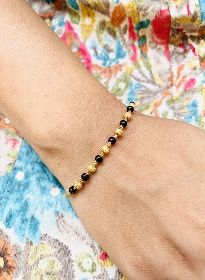 JHB Gold plated Brass Beads Hand Mangalsutra Bracelet for Women - Image 2
