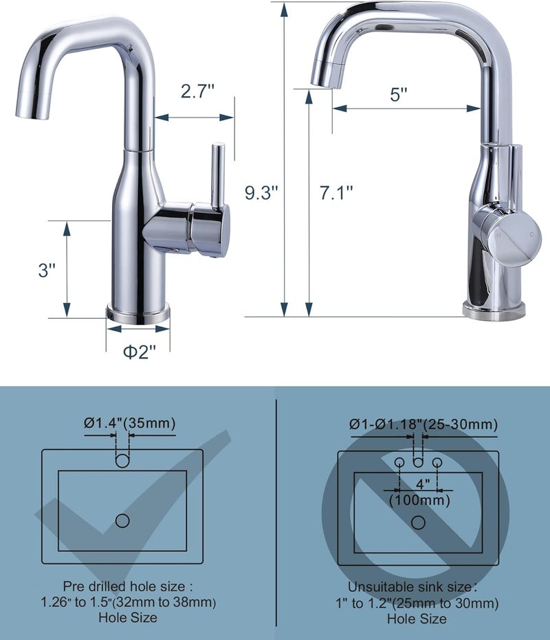Arcora Bar Sink Faucet Single Hole: Chrome Wet Bar Faucets - Prep Sink Faucet 360 Swivel - Small Kitchen Bathroom Faucet with cUPC Supply Lines - Image 5