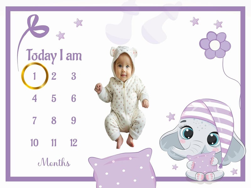 Hoolloomooloo Baby Monthly Milestone Blanket 112 Months Soft AllSeason AC Blanket Ideal for Newborn Boys Girls Perfect Growth Tracker Photoshoot Prop with Dreamy Elephant 120x90 cm - Image 2