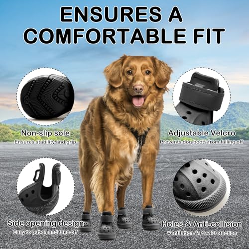 UGRASEA Dog Shoes for Hot Pavement,Non-Slip Waterproof Breathable Easy to Clean Put On and Take Off Dog Boots,Paw Protector for Hot Summer Roads Winter Snow (Black, Size 5:(2.56"x1.97")(L*W)) - Image 2