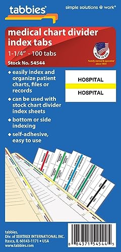 Tabbies Medical Chart Index Tabs "Hospital" 1-1/4"W x 1/2"H, Yellow, 100 Tabs/Pack - Image 5