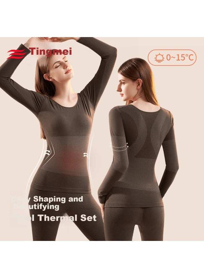 Gracewell Women's Thermal Underwear Slim Fit Heat Retaining Wool Blend Body Shaping Waist Slimming Autumn Winter Long Johns Set - Image 1
