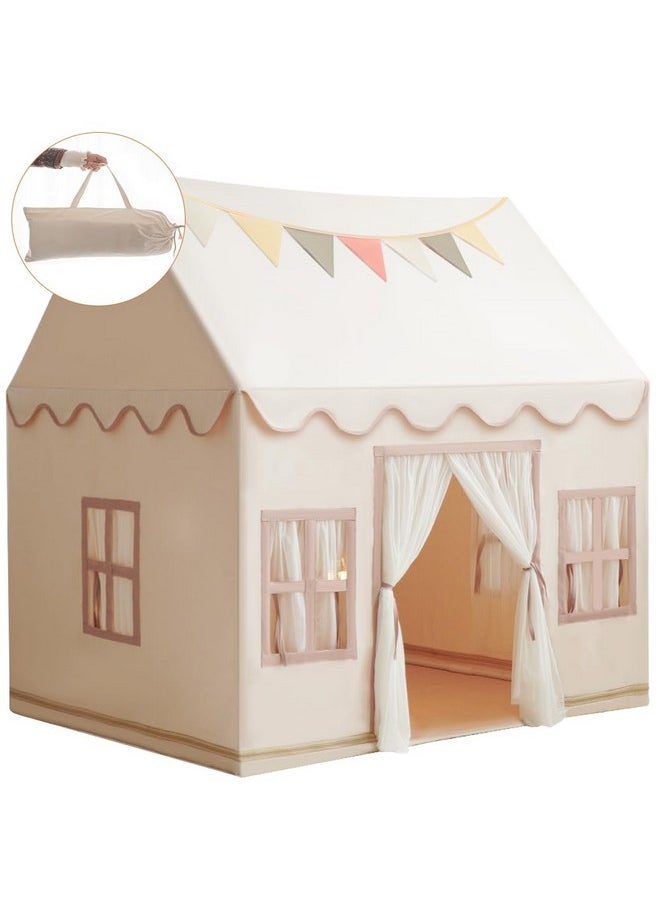 Rongfa Large Kids Tent Playhouse Basic Mat With Star Lights Flags And Tote Bags Kids Play Tent Indoor & Outdoor Washable Teepee Tent For Boys & Girls Kids Play House For Toddler Neutral Color  - Image 1