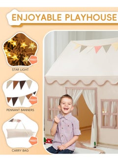 Rongfa Large Kids Tent Playhouse Basic Mat With Star Lights Flags And Tote Bags Kids Play Tent Indoor & Outdoor Washable Teepee Tent For Boys & Girls Kids Play House For Toddler Neutral Color  - Image 2