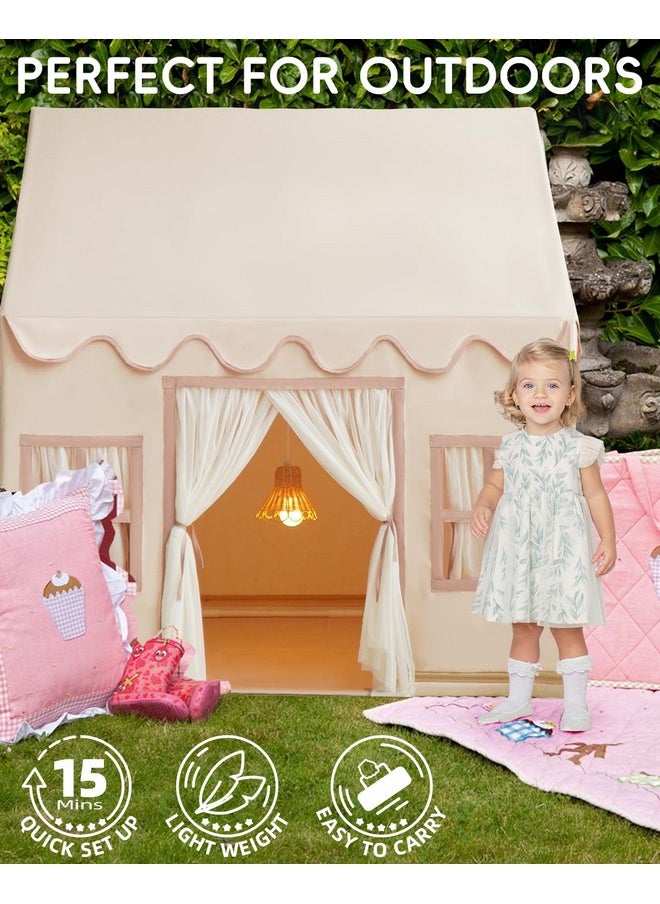 Rongfa Large Kids Tent Playhouse Basic Mat With Star Lights Flags And Tote Bags Kids Play Tent Indoor & Outdoor Washable Teepee Tent For Boys & Girls Kids Play House For Toddler Neutral Color  - Image 3