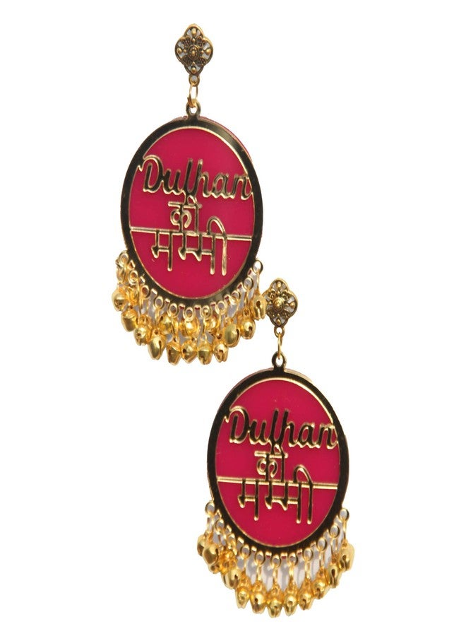RN Collection Acrylic Dulhan Ki Mummy Earrings For Women & Girls. (Pink & Gold) - Image 2