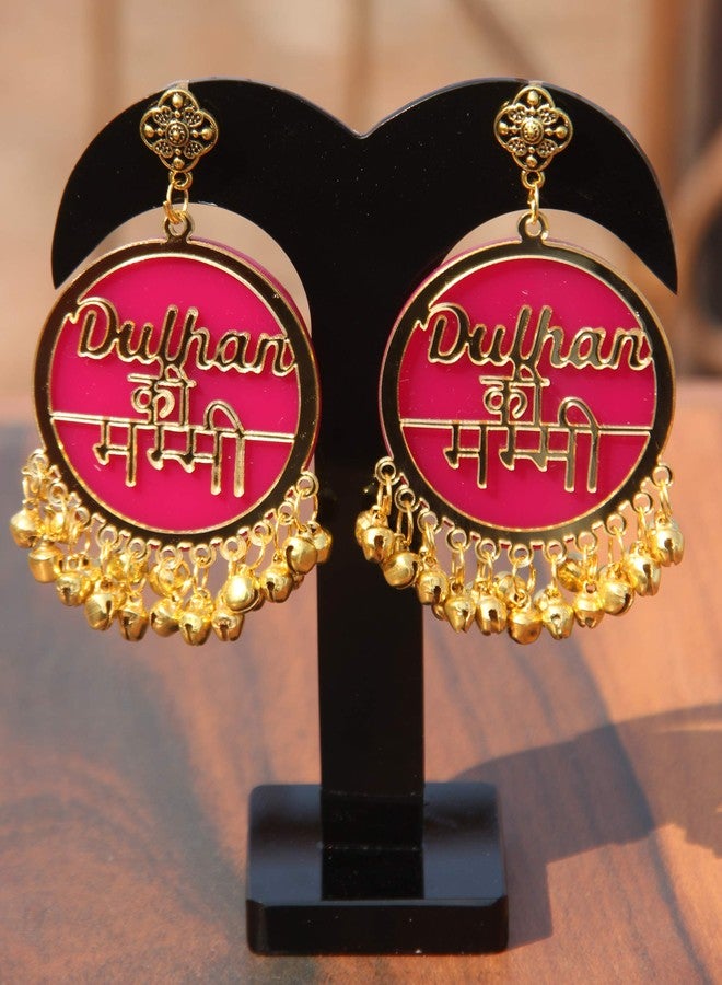 RN Collection Acrylic Dulhan Ki Mummy Earrings For Women & Girls. (Pink & Gold) - Image 3