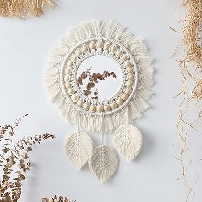 Artilady Macrame Hanging Wall Mirror - Boho Fringe Round Handmade Decorative Acrylic Mirror for Apartment Living Room - Image 1