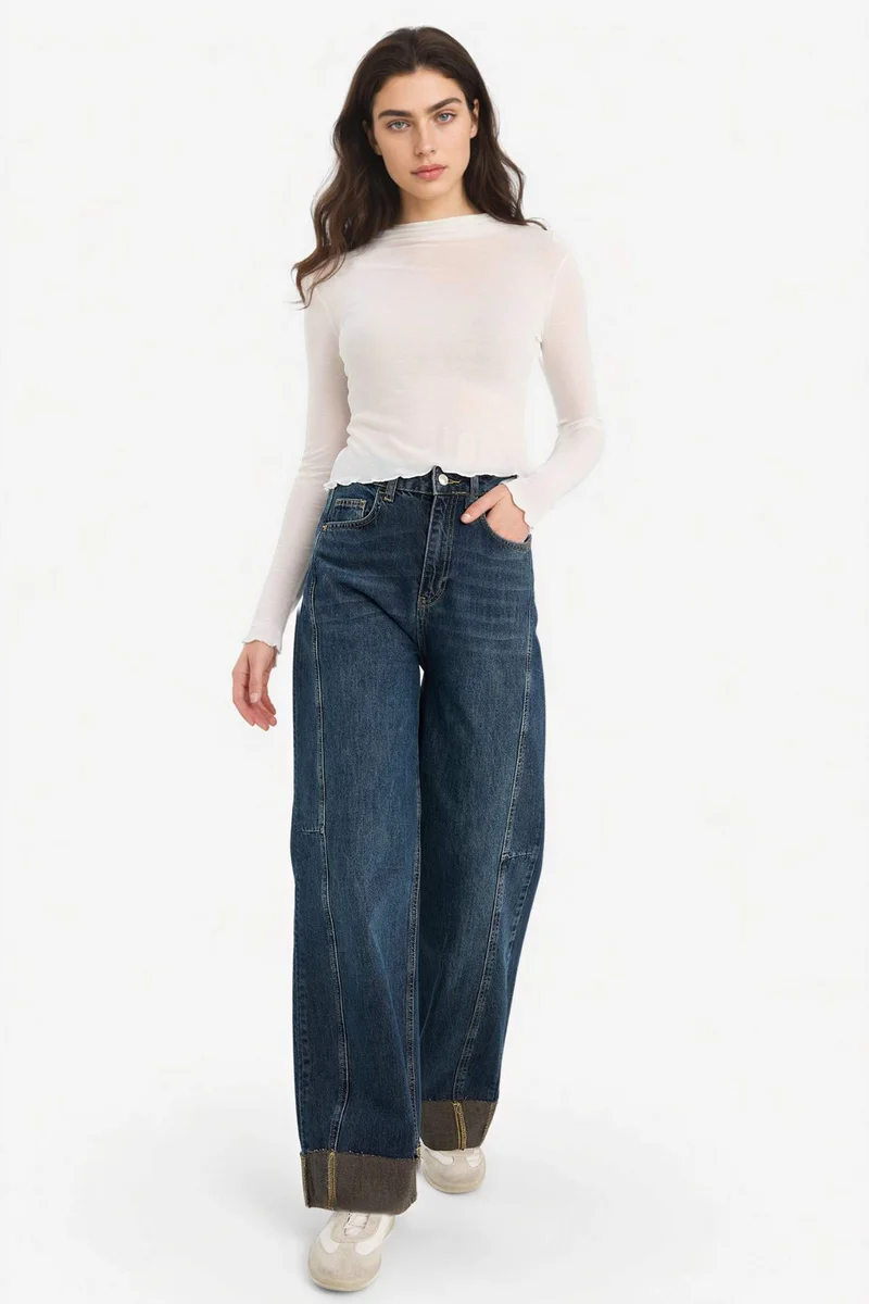 ديفاكتو Barrel Fit Ankle Length High Waist Jeans