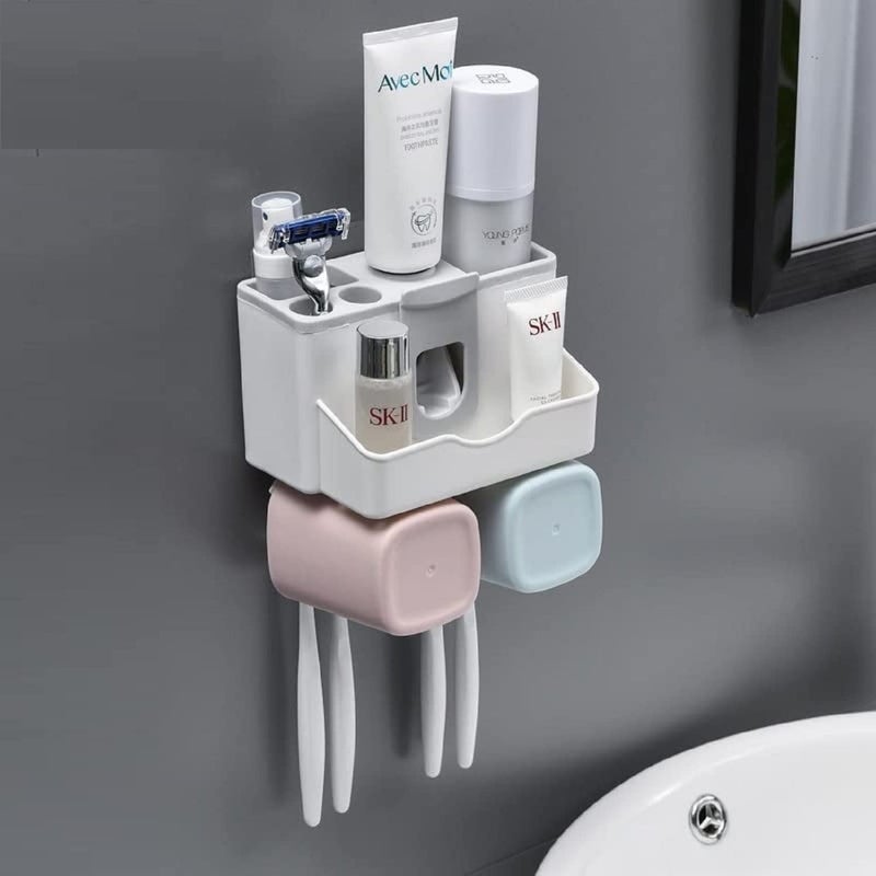 Tyzag Plastic Tooth Brush Holders for Bathroom Toothbrush Holders Toothbrush Holders for Bathroom Wall Mounted Toothpaste Holder Wall Mounted 2 Cups White - Image 1