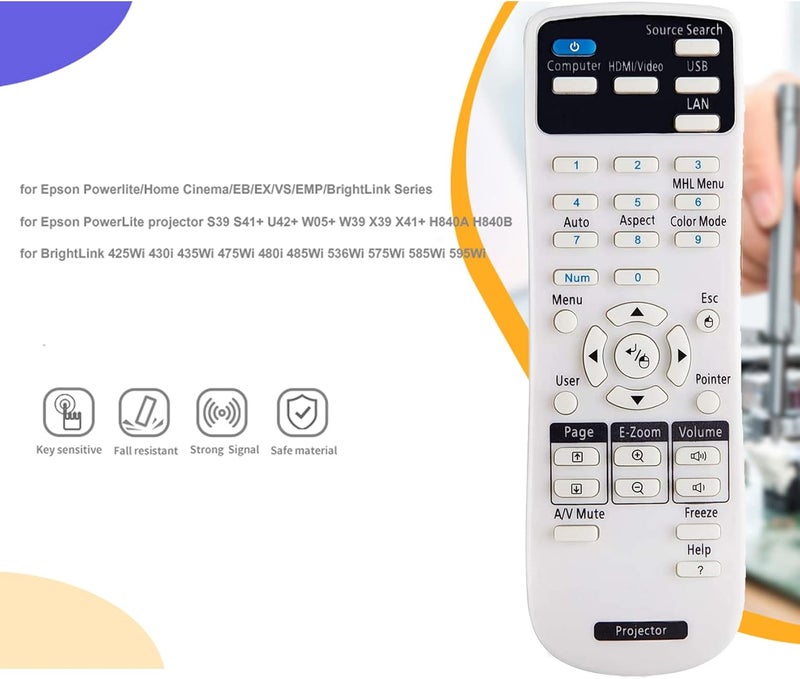 LOMCA Universal Remote Control Replacement for Epson Home Cinema 8350 2150 2100 2000 2250 3020 Powerlite 93 485W 525W 5535U EB EX EX5280 EX3212 VS H BrightLink 455wi EMP- Series Projectors - Image 3